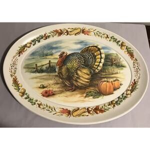 Vintage Thanksgiving Turkey Platter Tray Brookpark #1521 Melamine 21"X15"